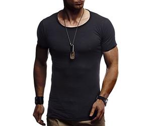 Leif Nelson Men's T-Shirt Round Neck Collar LN-6281 Black Medium