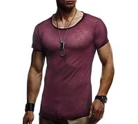 Leif Nelson Men's T-Shirt Round Neck Collar LN-6281 Burgundy Large