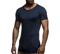 Leif Nelson Men's T-Shirt Round Neck Collar LN-6281 Dark Blue Large