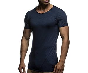 Leif Nelson Men's T-Shirt Round Neck Collar LN-6281 Dark Blue Medium