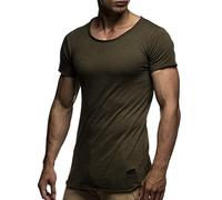 Leif Nelson Men's T-Shirt Round Neck Collar LN-6281 Khaki Medium