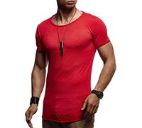 Leif Nelson Men's T-Shirt Round Neck Collar LN-6281 Red Small