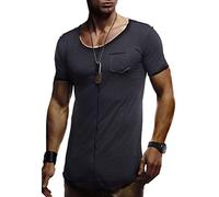 Leif Nelson Men's T-Shirt Round Neck Collar LN-6288 Black X-Large