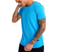 Leif Nelson Men's T-Shirt Round Neck Collar LN-6288 Turquoise Small