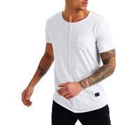 Leif Nelson Men's T-Shirt Round Neck Collar LN-6288 White Medium