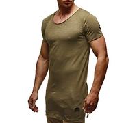 Leif Nelson Men's T-Shirt Round Neck Collar LN-6336 Khaki Medium