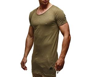 Leif Nelson Men's T-Shirt Round Neck Collar LN-6336 Khaki Medium