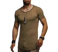 Leif Nelson Men's T-Shirt Round Neck Collar LN-8209 Khaki Medium