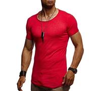 Leif Nelson Men's T-Shirt Round Neck Collar LN-8209 Red Small