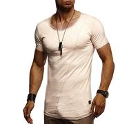 Leif Nelson Men's T-Shirt Round Neck Collar LN-8209BE Beige Medium