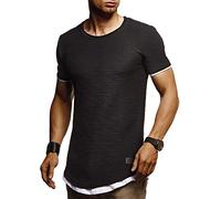 Leif Nelson Men's T-Shirt Round Neck Collar LN-8223 Black X-Large