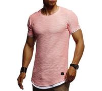 Leif Nelson Men's T-Shirt Round Neck Collar LN-8223 Salmon Pink Medium