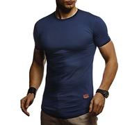 Leif Nelson Men's T-Shirt Round Neck Collar LN-8294 Dark Blue XX-Large