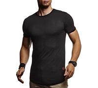 Leif Nelson Men's T-Shirt Round Neck Collar LN-8331 Black X-Large