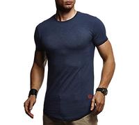 Leif Nelson Men's T-Shirt Round Neck Collar LN-8331 Dark Blue XX-Large
