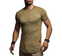 Leif Nelson Men's T-Shirt Round Neck Collar LN-8331 Khaki X-Large