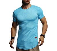 Leif Nelson Men's T-Shirt Round Neck Collar LN-8331 Turquoise XX-Large
