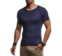 Leif Nelson Mens T-Shirt Summer Round Neck Collar LN-20754 Blue Large