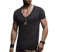 Leif Nelson Mens T-Shirt V-Neck LN-6280 Black Small