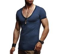 Leif Nelson Mens T-Shirt V-Neck LN-6280 Dark Blue Medium