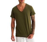 Leif Nelson Mens T-Shirt V-Neck LN-6280 Khaki X-Large