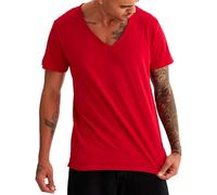 Leif Nelson Mens T-Shirt V-Neck LN-6280 Red Small