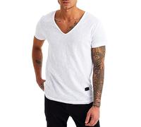 Leif Nelson Mens T-Shirt V-Neck LN-6280 White Medium