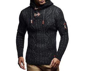 Leif Nelson Slim Pullover Sweaters for Men with Hoodie - Men's Knitted Sweater, Black Anthracite, 4X-Large