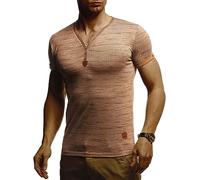 Leif Nelson Summer T-Shirt Men's V-Neck Cool T-Shirts Long V-Neck Cotton Casual Basic Shirts Men Short Sleeve, Camel Melange, XL