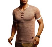 Leif Nelson Summer T-Shirt Men's V-Neck Cool T-Shirts Long V-Neck Cotton Casual Basic Shirts Men Short Sleeve Men's T-Shirt, Camel Melange, L