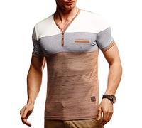 Leif Nelson Summer T-Shirt Men's V-Neck Cool T-Shirts Long V-Neck Cotton Casual Basic Shirts Men Short Sleeve Men's T-Shirt, Camel Melange, M