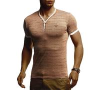 Leif Nelson Summer T-Shirt Men's V-Neck Cool T-Shirts Long V-Neck Cotton Casual Basic Shirts Men Short Sleeve, Camel Melange, XL