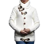 Leif Nelson Women's Winter Cardigan with Shawl Collar - Slim Fit Cardigan Women Jacket with Buttons, Beige/white, M