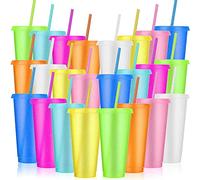24 Pack Plastic Tumblers with Lids and Straws, Reusable Cups with Lids Plastic Colorful Cups for Parties Birthdays, Iced Coffee Cup Travel Mug Cold Drink Cups Bulk Tumblers (24 oz, Light Colors)