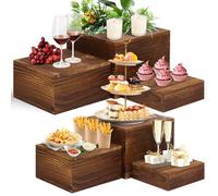 LEIFEOSH 6 Pack Wooden Risers Display Stands Rustic Wood Cake & Cupcake Stands for Party Square Food Risers for Buffet Wooden Crates for Display Home Decor