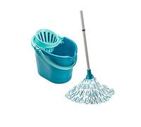 Leifheit Classic Mop and Bucket Set, Mop and Wringer Set, Extra-Absorbant Viscose Mop Head Washable at 60°, Floor Mop with 120 cm Steel Handle, Capacity 12 Litre, Turquoise