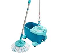 Leifheit Clean Twist Disc Mop Ergo Mobile Set, Moisture Controlled Spin, Wheeled Bucket, Faster Cleaning, Easy-Steer Micro Fibre 33cm Head with 360 Joint, Spin Mop System