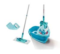 Leifheit Clean Twist M Ergo Mop and Bucket Set, Spin Mop with Static Plus Wiper Cover, Easy-steer Microfibre Head, 33 cm Wide, Turquoise