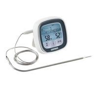 Leifheit Digital Frying & BBQ Thermometer, 380°C Meat Probe | 5 cooking presets for 7 meat types, 100 cm heat-resistant cable, touch display, timer, magnet mount, foldable stand