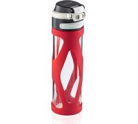 Leifheit Flip Glass Bottle 600 ml, 100% Leak-Proof Sports Bottle, Convenient One Hand Opening, Drinking Bottle with Filter for Fruit Infuser, Sustainable Water Bottle, BPA-, Shockproof, Red