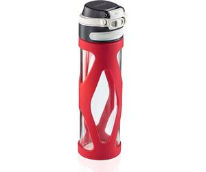 Leifheit Flip Glass Bottle 600 ml, 100% Leak-Proof Sports Bottle, Convenient One Hand Opening, Drinking Bottle with Filter for Fruit Infuser, Sustainable Water Bottle, BPA-, Shockproof, Red