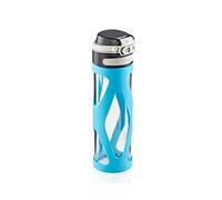 Leifheit Flip Glass Bottle 600 ml, 100% Leak-Proof Sports Bottle, One-Hand Opening, Fruit Infuser, BPA-Free, Shockproof, Sky Blue