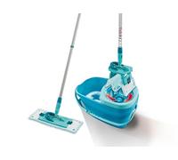 Leifheit Floor Mop Set CLEAN TWIST M Ergo, Spin-Wring for Wood Floors | 6L bucket, telescopic handle 110-140 cm, super-soft washable pad, 360° swivel joint, spin-stop moisture control