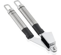 Leifheit Garlic Press ProLine Stainless Steel, Easy to Use & Easy to Clean Large Garlic Crusher, Crush Garlic & Ginger Effortlessly (No Need to Peel) Strong & Durable Garlic Presser, Silver/Black