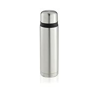 Leifheit Insulating Coco Thermal Flask for Hot Drinks 1 L, flask mug for cold drinks, Plastic flask drink, Stainless Steel Travel Mugs for Men, Ambidextrous, Silver and Black