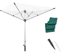 Leifheit LinoLift 600 Quick Start Rotary 60 m Rotary Washing Line, 4 arm, Easy Pull Open, Height adjustable, Rotary clothes line with Cover and Easy Start Screw in Socket, 2.79 m Turning Diameter