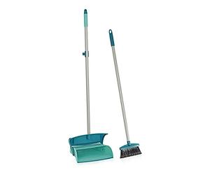 Leifheit Long Handled Dust Pan Set - Closed Dust Pan, No Bend Sweeping, Pan closes when Lifted, Split Bristle Ends Collect Fine Dust