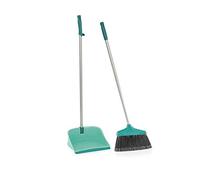 Leifheit Long Handled Dust Pan Set - Open Dust Pan, No Bend Sweeping, Split Bristle Ends Collect Fine Dust