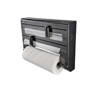 Leifheit Parat Black wall mounted roll holder, kitchen roll holder wall mounted in a modern design for three rolls, clean cut edges, kitchen roll dispenser with ergonomic shape, black