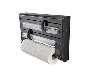 Leifheit Parat Black wall mounted roll holder, kitchen roll holder wall mounted in a modern design for three rolls, clean cut edges, kitchen roll dispenser with ergonomic shape, black